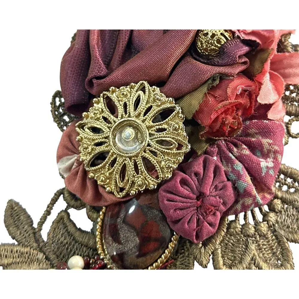Ornate Burgundy Gold Floral Beaded Curtain Tieback Tassel 20” Single